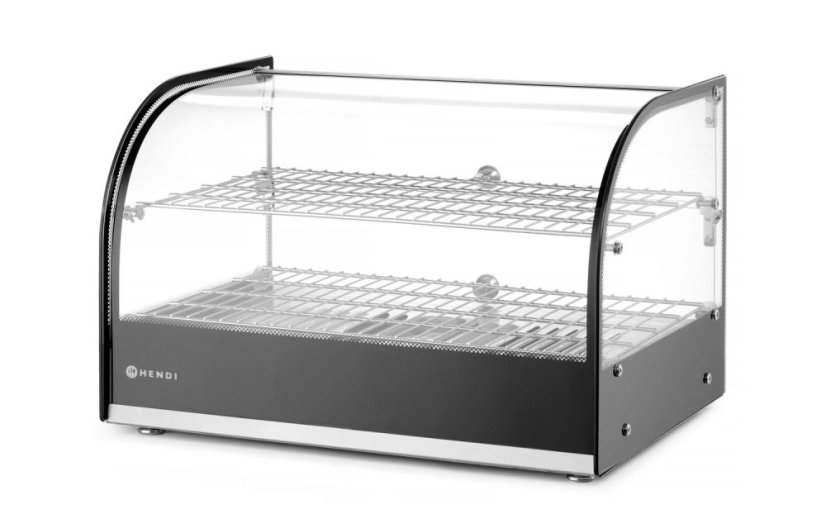 Vitrína ohřívací nastavitelná, HENDI, dvě patra, Černá, 230V/800W, 554x376x(H)376mm