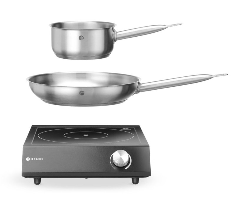 Sada: Indukční vařič 3500W + pánev + pánev na smažení, HENDI, Černá, 230V/3500W, 320x395x(H)95mm