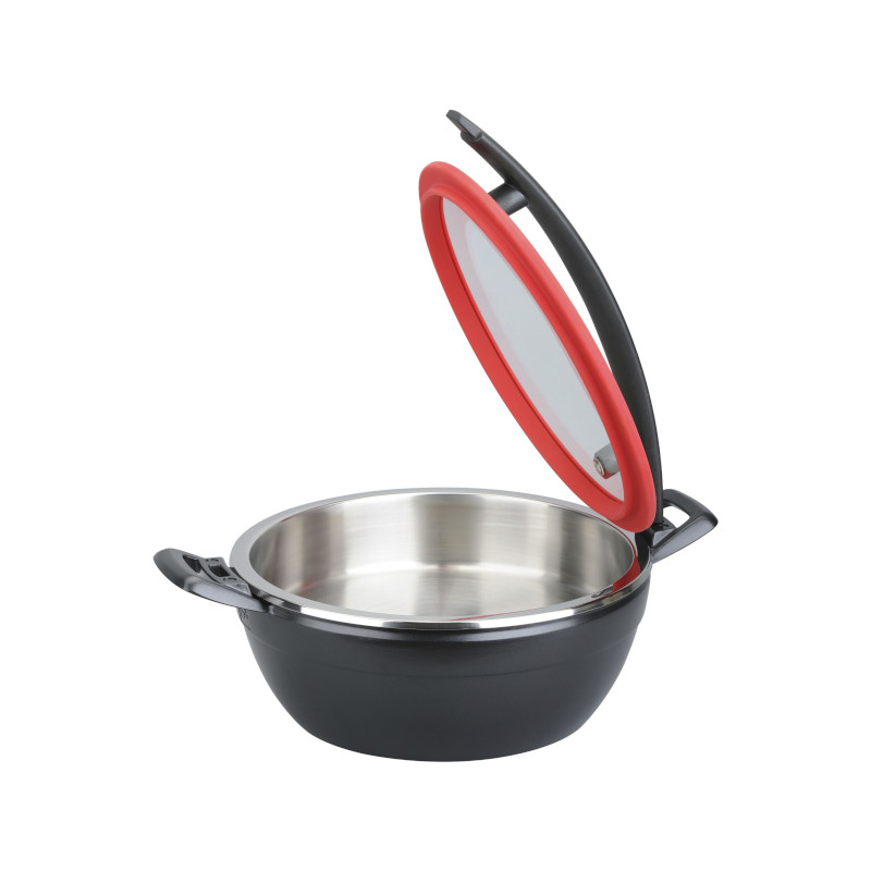 TOMGAST Chafing Artisan kulatý s červeným víkem a černou rukojeti, 449x330x209 mm, 4,5 l TOMGAST Chafing Artisan kulatý s červeným víkem a černou rukojeti, 449x330x209 mm, 4,5 l