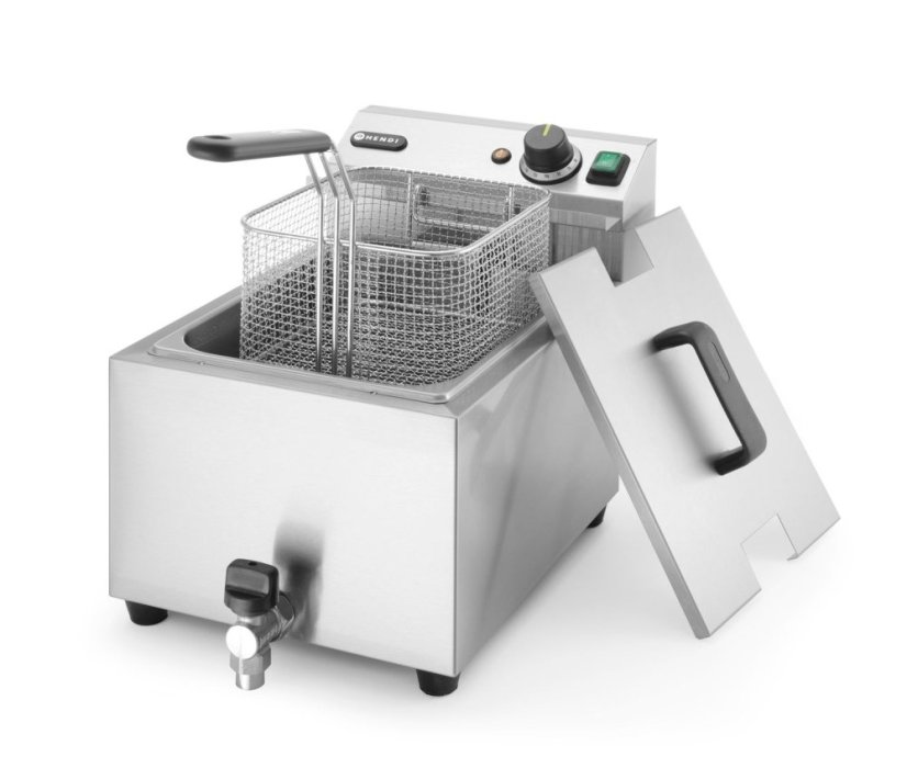 Ruční fritéza s vypouštěcím kohoutem, 8 l, HENDI, Profi Line, 8L, Světle šedá, 230V/3500W, 305x515x(H)354mm