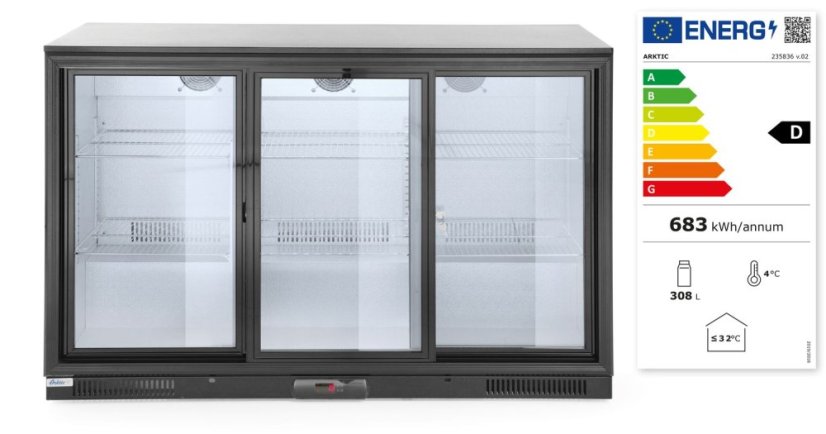 Barová chladnička s trojitými posuvnými dveřmi, Arktic, 254L, Černá, 230V/160W, 1350x520x(H)865mm