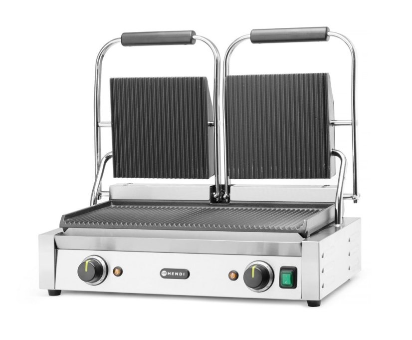 Kontaktní gril, double verze, HENDI, horní i spodní část vroubkovaná, 230V/3600W, 570x375x(H)216mm