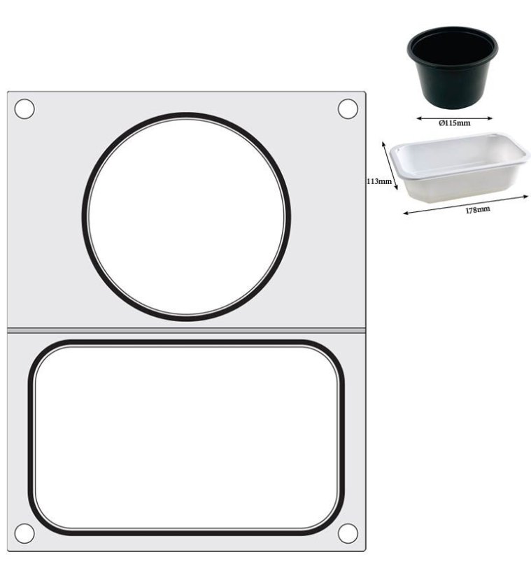 Těsnicí matrice pro těsnicí stroj , HENDI, 2 nádoby: 1x 178x113 mm + 1x ø115 mm