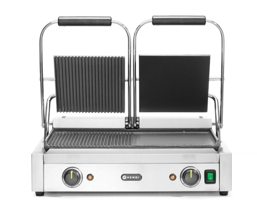 Kontaktní gril - double verze, HENDI, půlka hladká, půlka vroubkovaná, 230V/3600W, 570x375x(H)216mm