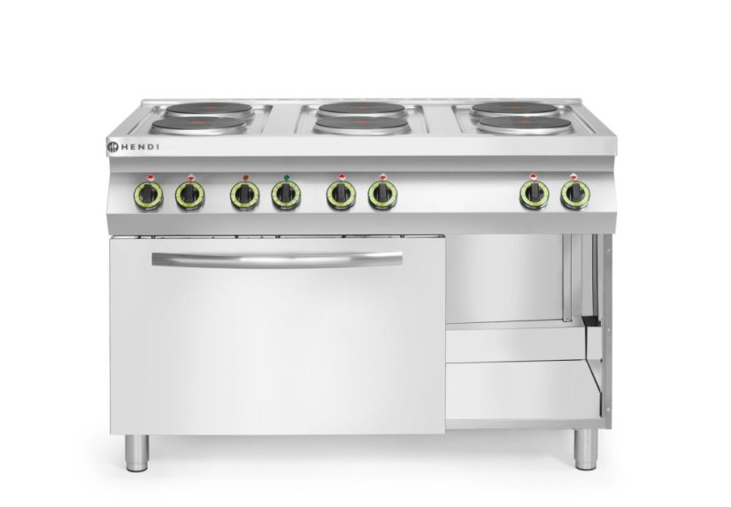 Elektrický vařič Kitchen Line – 6 plotýnek s konvektomatem GN 1/1, HENDI, Kitchen Line, 400V/18600W, 1200x700x(H)900mm