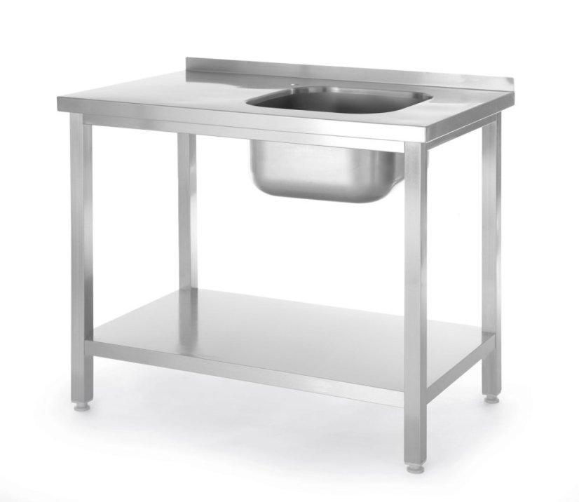 Dřezový stůl s policí, šroubovaný, HENDI, Kitchen Line, dřez vlevo, 1000x600x(H)850mm