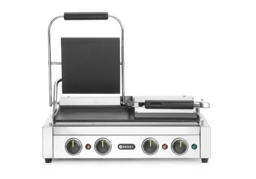Kontaktní gril, dvojitý gril s časovačem, HENDI, Stříbrná, 220-240V/3600W, 570x375x(H)216mm, Obdélníkové