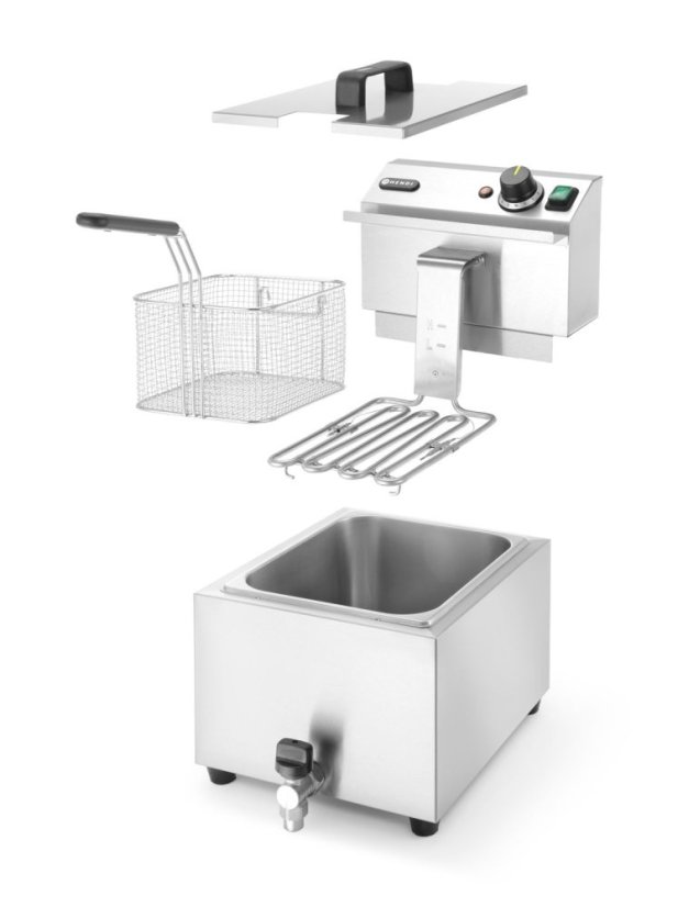 Ruční fritéza s vypouštěcím kohoutem, 8 l, HENDI, Profi Line, 8L, Světle šedá, 230V/3500W, 305x515x(H)354mm