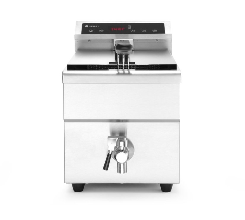 Fritéza indukční s výpustí, obj. 8 l, HENDI, 8L, Světle šedá, 230V/3500W, 288x619x(H)408mm