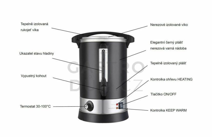 OEM varný izolovaný termos WBM30 (19L) černý - dvouplášťový