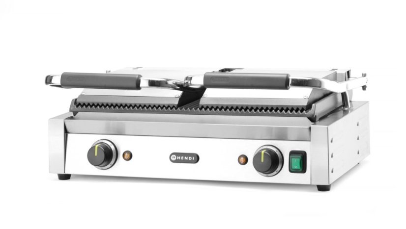 Kontaktní gril, double verze, HENDI, horní i spodní část vroubkovaná, 230V/3600W, 570x375x(H)216mm