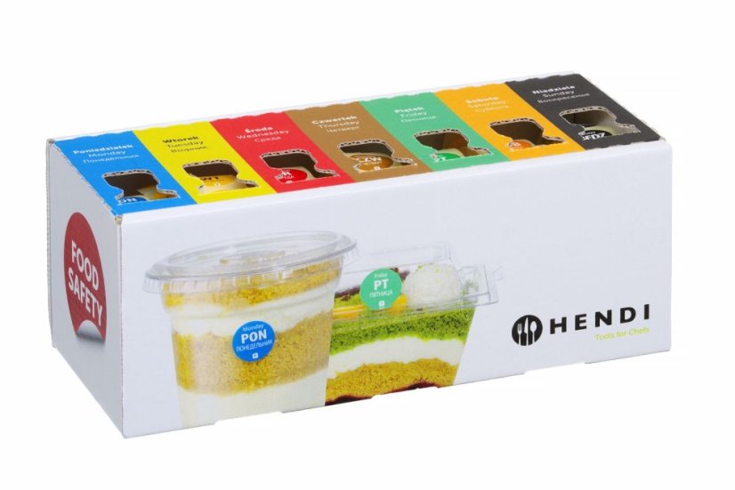 Sada jednorázových etiket pro bezpečnost potravin pro každý den v týdnu s dávkovačem, HENDI, 240x80x(H)100mm