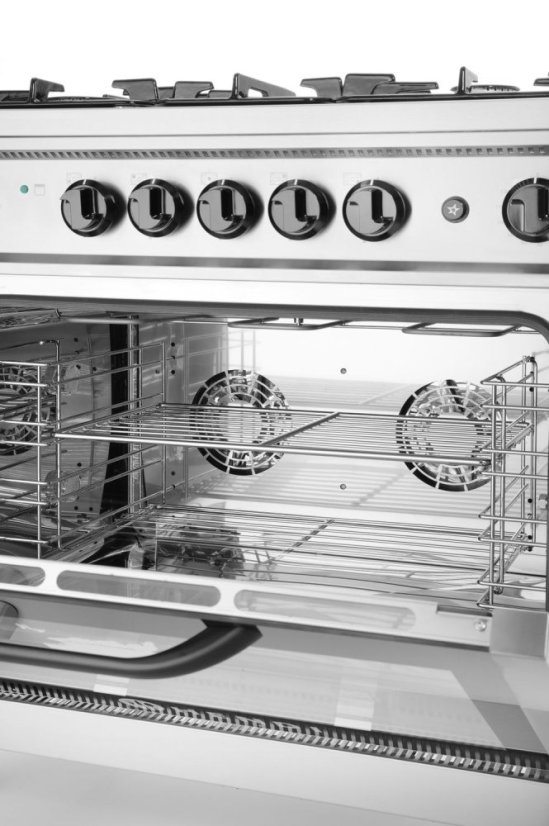 Plynový sporák - 5 hořáků s elektrickou troubou, HENDI, Kitchen Line, Stříbrná, 230V/2900W, 14,3kW, 900x653x(H)900mm