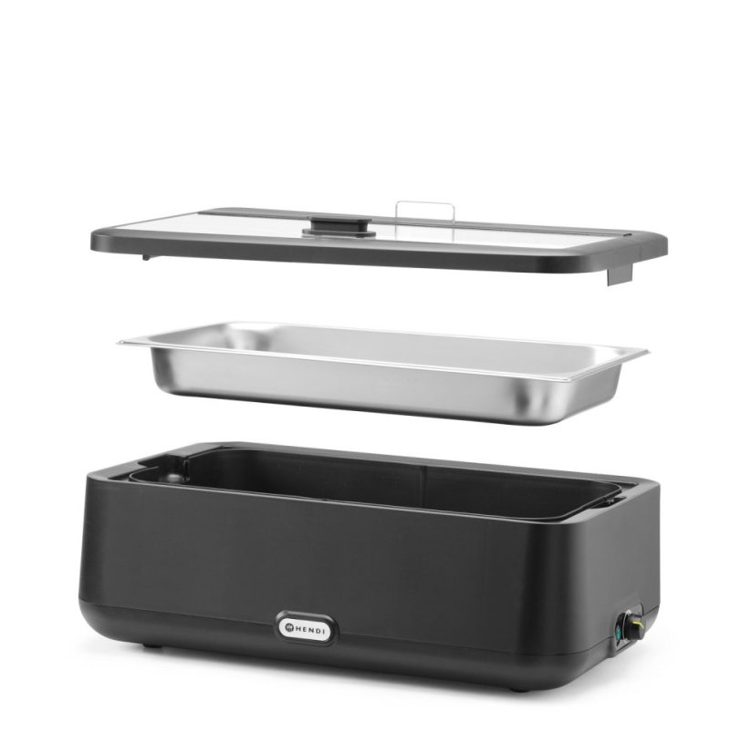 Chafing dish UNIQ, analogové ovládání, HENDI, GN 1/1, Černá, 230V/700W, 627x398x(H)248mm