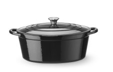 Litinový kastrol smaltovaný, HENDI, 6,88L, Černá, 405x255x(H)134mm, Oválný