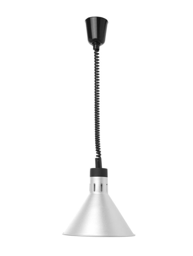 Závěsná výhřevná lampa s nastavitelnou výškou, kuželová, HENDI, Stříbrná, 230V/375W, ⌀275x(H)250mm