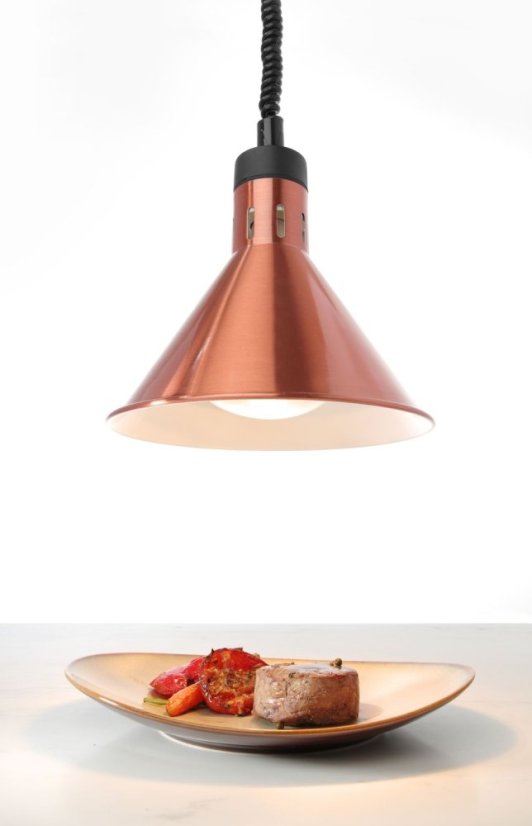 Závěsná výhřevná lampa s nastavitelnou výškou, kuželová, HENDI, Měděná, 230V/375W, ⌀275x(H)250mm