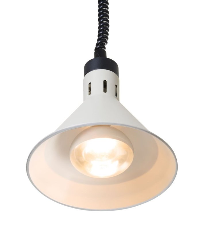 Závěsná výhřevná lampa s nastavitelnou výškou, kuželová, HENDI, Bílá, 230V/375W, ⌀275x(H)250mm